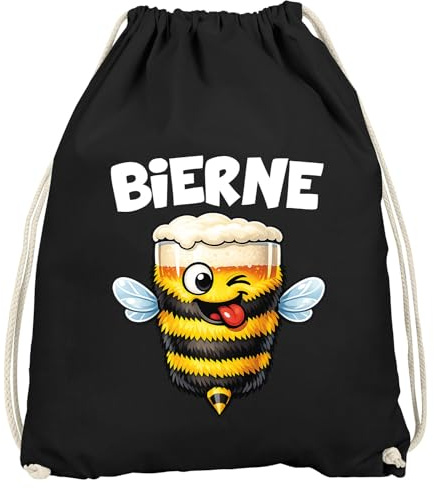 MoonWorks® Turnbeutel Bier Wortspiel Biene Accessoires Fasching Karneval Gadgets Spruch lustig Faschingsartikel Tasche Gymbag Schwarz unisize
