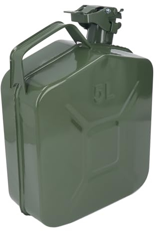 HELEVIA Contenedor de Gasolina de 1,3 Galones y 5 Litros, Lata de de Acero Inoxidable con Boquilla de Ventilación Automática, Portátil para Cortadoras de Césped, Motosierras,