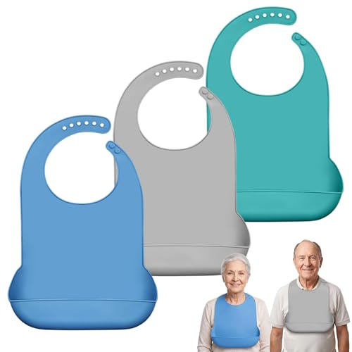 3 Pièces Bavoirs Lavables en Silicone,Bavoir Adulte Silicone Lavables