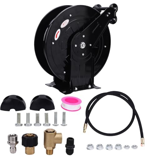 Ahgsup Avvolgitubo per Idropulitrice con Riavvolgimento Automatico 4000PSI per Impieghi Gravosi, con Tubo Flessibile Leader da 4,9 Piedi, Montaggio a Parete/pavimento/soffitto, Ra