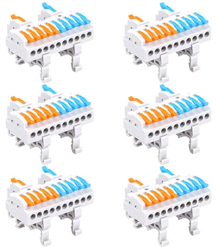 6 Stück Hutschienen Klemmen Set, 2 in 10 Out Verbindungsklemmen für DIN-Schiene, Reihenklemmen Verteilerblock (AWG 28-12) aus flammhemmendem PC für Schaltschrank & Verteilerdose