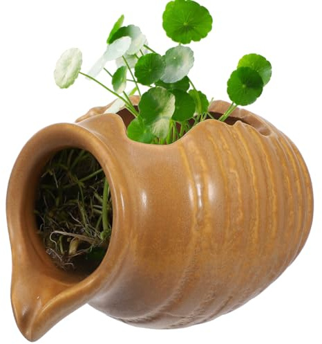 Hemobllo Mini Ceramic Jug Pond Spitter, Terracotta Water Feature | Ceramic Garden Fountain Ornament, Waterfall Pot for Fish Tank, Patio, Balcony, Fits 8mm Hose, Spitter Only No Pump