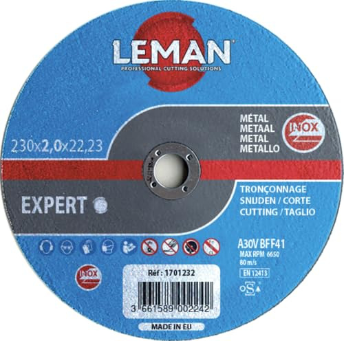 25 disques à tronçonner Inox à moyeu plat - D. 230 x Al. 22,23 x Ep. 2 mm - 1701232 - Leman