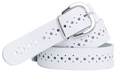 shenky Ledergürtel gelocht | 3cm Breite | Gürtel mit Gürtelschnalle | Herrengürtel | Echtleder | Bundweite 90cm | Weiß