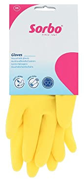 Sorbo Medium Household Gloves - Latex Washing Up Gloves With Super Soft Lining, Extra Long Cuff, Long Lasting Quality - Yellow