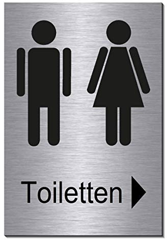 Toilette-WC-Pfeil rechts Symbol-Schild 150 x 100 x 3 mm-Aluminium Edelstahloptik silber mattgebürstet Hinweisschild (1905-7 mit Löcher)