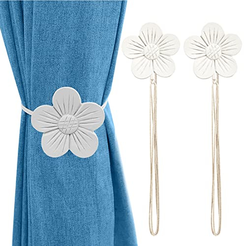 Lewondr Magnética Cortina Hebilla, Abrazaderas Imán de Flores de Resina para Cortinas sin Perforaciones, Hebilla Cortina con Banda de La Ventimia Decorativa Accesorios para Hogar Cafetería - Blanca