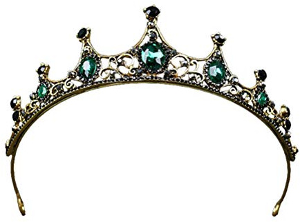 Lurrose Grüne Kristallkrone Golden Tiara mit Schwarzem Strass Braut Kopfschmuck