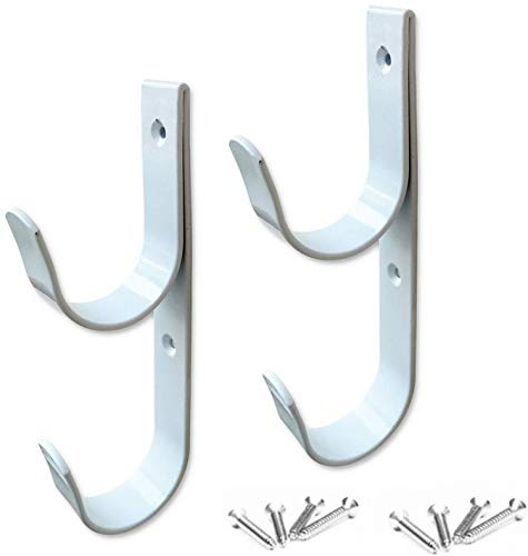 Lot de 2 crochets pour bâtons de piscine en aluminium blanc avec vis - Parfait pour la piscine, les bâtons télescopiques, les skimmers, les brosses et le tuyau d'aspiration,etc.