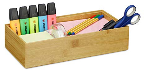 Relaxdays 4 x Ordnungsbox Bambus, stapelbar, natürliche Optik, Aufbewahrungsbox Küche, Bad, Dekobox HxBxT: 7 x 30 x 15 cm, natur | Aufbewahrungsbox Küche, Bad, HxBxT: 7 x 30 x 15 cm