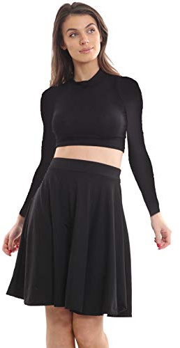 Crazy Girls Womens Midi Skater Skirt, Black, SM (UK 8-10)