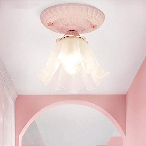 Pastoral Floral Ceiling Lamp for Corridor Romantic Rose Design Flush Mount Ceiling Light for Entrance Hallway Stairs Balcony Euro Style 1-Light Art Lighting Fixture,110-240V,E27(16×17cm),Pink