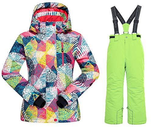 Girls Insulated Ski Jacket Pants Set Windproof Waterproof Kids Ski Suit Snowsuit for Kids 53GR,10