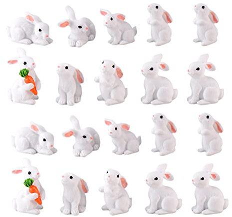 NUOBESTY 24 Stücke Miniatur Kaninchen Figur Hasen Dekofigur Tierfigur Miniatur Garten Deko Kuchen Topper für Fee Garten Mikro Landschaft Deko Moos Bonsai Sukkulenten (Zufälliger Stil)
