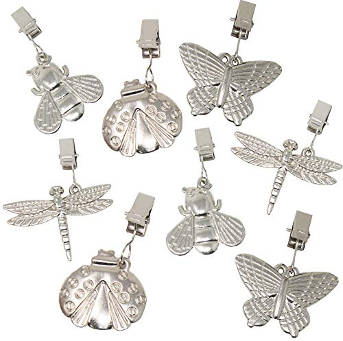 ToCi Lot de 8 pinces à nappe en alliage de zinc – Motif animal – Argenté – Pinces-poids pour nappes 6,5 x 5,5 cm