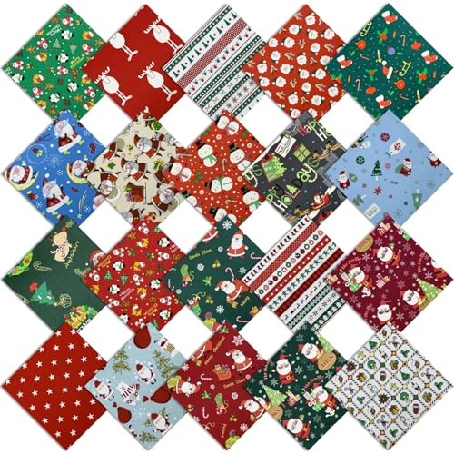 aufodara Natale Tessuto Cotone Stoffa, 20 Pezzi Tessuti Tessuto Cotone Stoffa Patchwork 25x25cm Cucito Creativo DIY Fatto a Mano (multicolore - 20 Pezzi)