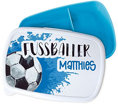Boîte à lunch personnalisée pour enfants Boîte à lunch pour chambre d'enfant Boîte à lunch bleue avec séparateurs Noms et cadeau d'inscription à l'école de football Garçons Filles