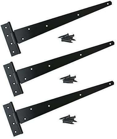 Haven Heritage Heavy Duty Shed Hinges, Black Tee Hinges, 24 600mm, 3 Count, Powder Coated, Metal, Surface Mount