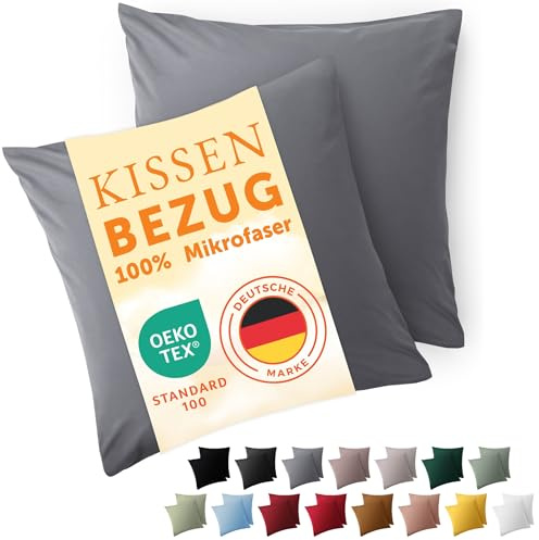 Blumtal Kissenbezug 40 x 40, 2 Stück - Oeko-TEX zert. Kissenbezüge 100% Mikrofaser in extra weich & waschmaschinenfest - Bezug Kissen 40x40 Grau