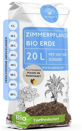 Bio Blumenerde Zimmerpflanzen Erde 20 L - Um 45% torfreduzierte Pflanzenerde mit Dünger - Erde für Pflanzen - Zimmerpflanzenerde - Erde Zimmerpflanzen - Grünpflanzenerde - Universalerde