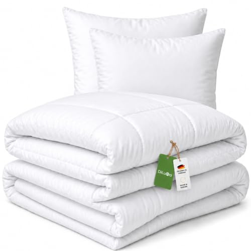 Bettdeckenset 155x220 cm Smart 4-teilig - 2X Bettdecke 155x220 cm + 2X Kopfkissen 80x80 cm - Bettdecke und Kissen Set - Ganzjahres Steppdecke Mikrofaser (2xx155x220 cm + 2X Kopfkissen 80x80 cm)