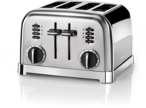 Cuisinart 4 slice toaster, Wide slots, ideal for thick bread and bagels, 6 browning levels plus defrost, Wide slots, High lift lever, Matching kettle available, Stainless Steel