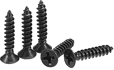 sourcing map M3.5 x 18mm Wood Screws Phillips Flat Head Carbon Steel Self Tapping Screws Black 200pcs