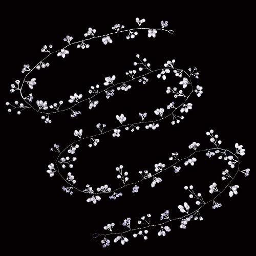 Damen Haarreifen Brautjungfern Haarschmuck Hochzeit Kopfschmuck aus Perlen und Strass Lange Weinreben Stirnbänder für Zöpfe Mädchen Haar Schmuck(100cm/39inch), A-Silver