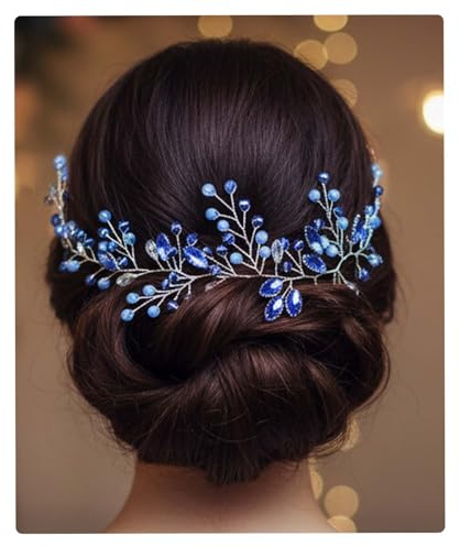 Flayem Haarschmuck Blau Hochzeit Braut Kristall Blatt Stirnband Strass Kopfschmuck