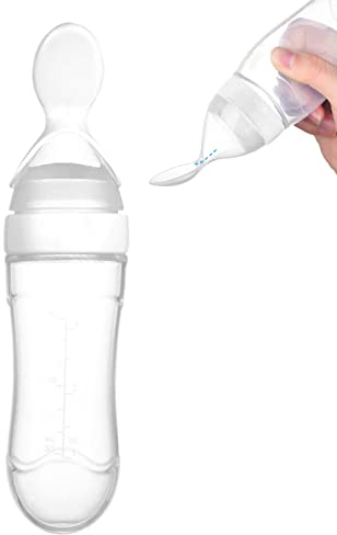 1 Artículo Cucharas de Silicona para Alimentar Bebés| Dispensador de Alimentos de 90ml para Infantes| Alimentador de Frutas para Viajar, Niños y Niñas Pequeños Amistoso, sin BPA(Blanco)