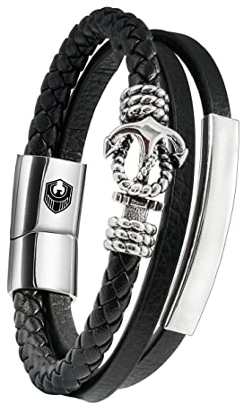 Läderarmband herr med ankare, ankare armband herr, armband för män, män flätat läder med magnetlås i rostfritt stål, exklusivt smyckeskrin, alla hjärtans dag, julklappsidé, 19.5CM, Rostfritt stål