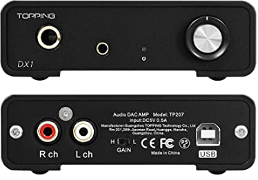 Topping DX1 DAC Amplificateur Casque Ak4493S XU208 DSD256 PCM384khz USB DAC HiFi Audio Mini Desktop Decoder RCA/6.35mm/3.5mm Headset Output DAC amplificateur avec des Gains élevés et Faibles (Noir)