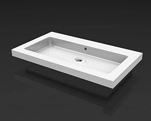 Saqu Waschbecken ohne Hahnloch 80x46 cm - Keramik - Waschbecken für Unterschrank, Waschtisch für Badmöbel Set