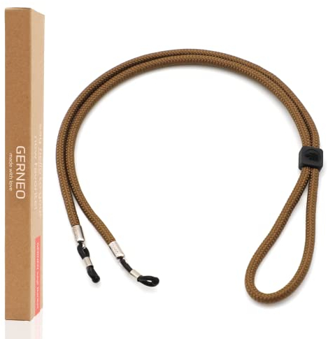 GERNEO® – DAS ORIGINAL – Florenz – Premium Brillenband für Sonnenbrillen & Lesebrillen Caramellow mit Silber Halterungen – verstellbar mit Kabelzug & Logogravur