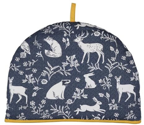 Ulster Weavers Teewärmer, Waldtiere, 35 x 35 cm, 100% Baumwolle, Stövchen mit Kaninchen und Hirsch, Wald-Teewärmer, Waldgeschenke, Küchenzubehör, Teewärmer in Blau