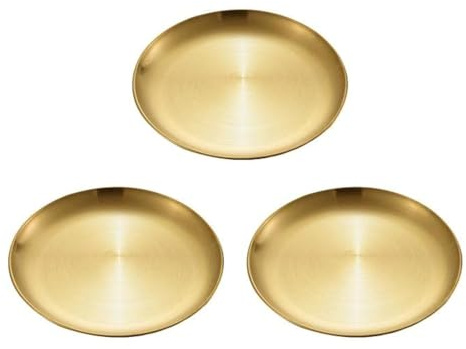 MBBITL Gold 3 Pack Dinnerware Plates Brushed Stainless Steel Dinner Plates Round Food Serving Dishes Plates 6.7 inches for Dessert Salad