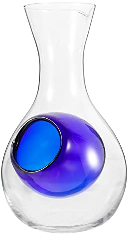 DOITOOL 400ml Blue Glass Wine Decanter Ice Slot Carafe Wine Dispenser and Whisky Household Drink Server for Parties and Home Use