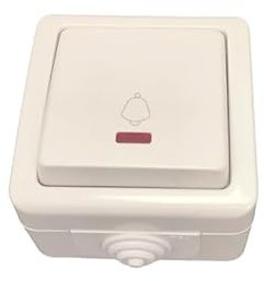 Pulsador Exterior IP54 con indicador Luminoso, 10A 250V, Color Blanco; Ideal para controlar iluminación en Exteriores.