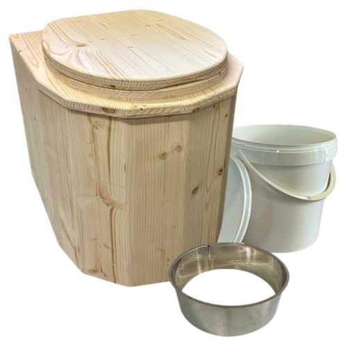 Toilette seche Premium Bois avec Bavette INOX et Seau plastique 20L - Fabrication Française Artisanale