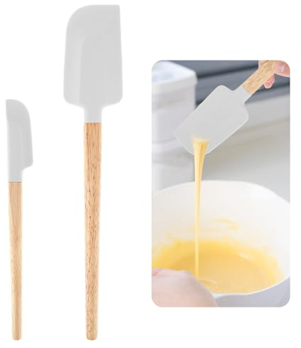 Mabor - Set di 2 spatole con manico in legno, colore: bianco, con manico in legno, spatola in silicone per cucinare e decorare torte (30,5 cm e 22,9 cm)