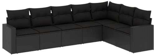 vidaXL Garten Sofa Garnitur 7-TLG., Gartenmöbel Set mit Kissen, Sitzgruppe für Garten Terrasse, Modular Gartensofa Lounge, Schwarz Poly Rattan