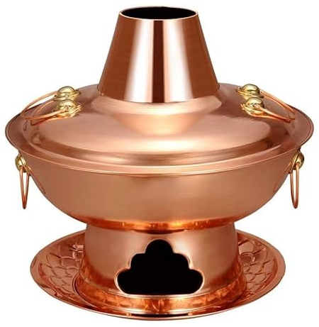 China Copper Chafing Dish, Pure Copper Chafing Dish, stewed Meat, Thickened Handmade Charcoal Copper Pot, Old-Fashioned Furnace, Clear Soup and Yuanyang Chafing Dish. (Color : 4, Size : 36cm)