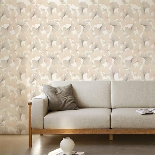 Tapete Ginkgo Biloba Beige Selbstklebende Tapete Klebefolie Möbel Abnehmbar Tapete Selbstklebend Fototapete Selbstklebend Dekoratives Wallpaper Wandschutzfolie Tapeten 1P (38.6x250.6cm)