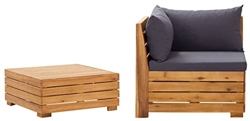 Rantry 2-TLG. Gartenlounge Set mit Kissen Gartensofa Set Outdoor Sofa Loungesofa Balkonsofa Ecklounge Balkonmöbel Sitzgruppe für Garten, Terrasse und Balkon Massivholz Akazie