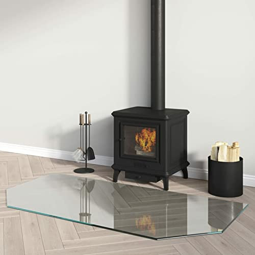 Rantry Placa de cristal hexagonal para chimenea, 120 x 60 cm, protector de suelo para parquet y superficies laminadas, base de estufa resistente a altas temperaturas, cubierta de suelo de vidrio