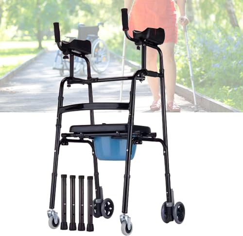 Joyfitness Klappbarer Standard-Gehhilfe mit Armlehnenpolster, Gehhilfe für Senioren Aus Aluminium, Faltbarer Stand-Up-Gehhilfe mit Armlehnenpolster,Gehhilfe Für Erwachsene