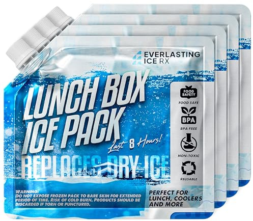 Everlasting Ice RX Reusable Ice Packs for Cooler (4 Pack) Up to 48 Hours Freezer Packs for Coolers and Lunch Boxes | 10 x 10 in | Cooler Ice Packs for Camping, Fishing, Beach, Road Trips