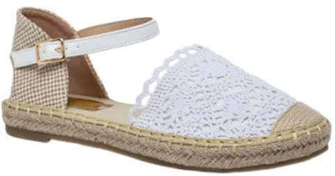 Miro Boho Chic espadriller dam jute sandaler med spets och sandaler dam sommar bekväma sandaler kvinnor kilar brud espadriller sparto brud kilar dam sommar, Platt vit, 40 EU