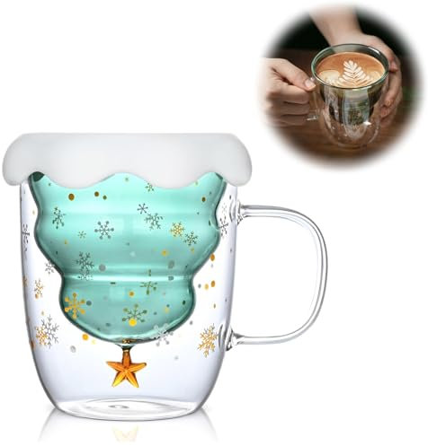Weihnachtstasse, Weihnachtsgläser, Weihnachtsbecher, Christmas Mug, Weihnachtsbaum Doppelwandige Tassen mit Deckel, Süße Weihnachtsgeschenke Kaffeetassen für Heiße und Kalte Getränke 300 ml