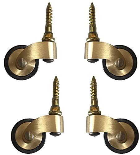Rolle, Lenkrolle, Rolle mit Bremse, Rollen aus massivem Messing mit 25-mm-Rädern, 4 x Möbelrollen aus antikem poliertem Messing, Lenkrollen, Gummiräder mit Schraubbefestigung, für Möbel,A